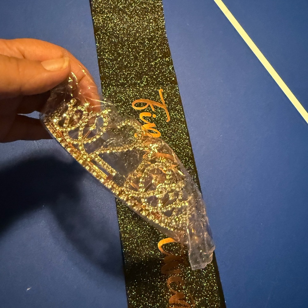 Gold Tiara with Black and Gold Sash